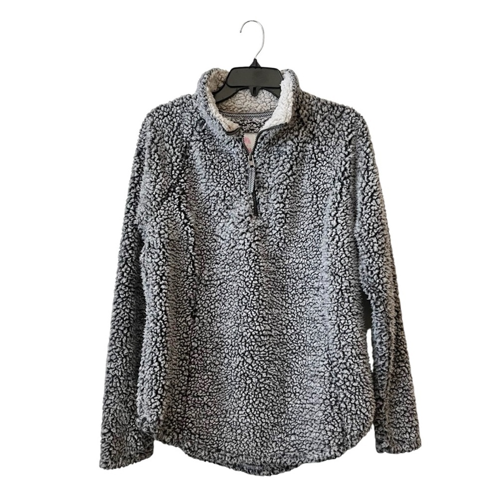 Cozy Sherpa Pullover Women's Size M Gray 1/4 Zip Long Sleeve Sweater Round Hem